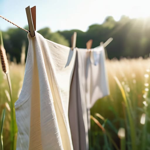Clothes hanging on a line for air drying.
