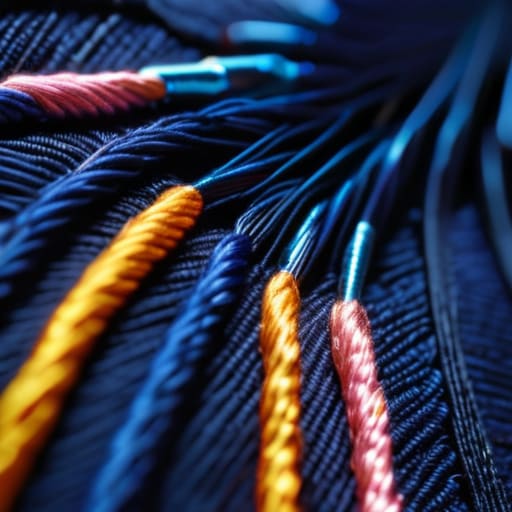 Textured three-dimensional machine embroidery on fabric.